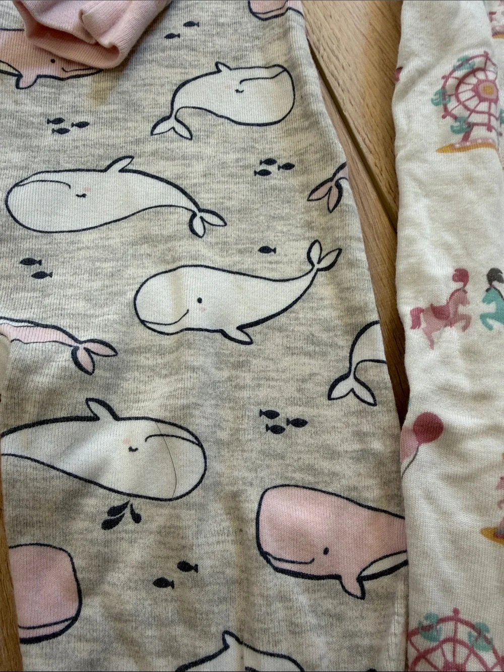Carter's Gray & Pink Whale and Carousel Print Footie Pair